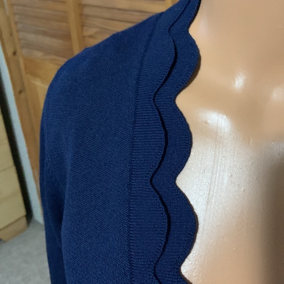 Nina Leonard sweater navy blue double scallop trim size large new with tags - Picture 3 of 8